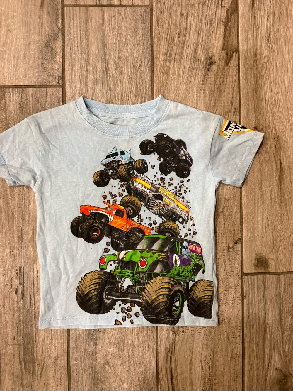 Light Blue Monster Truck Short Sleeve Tee for Kids